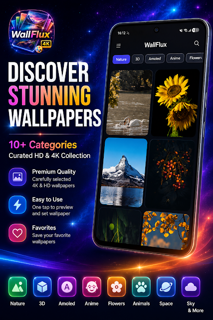 WallFlux screenshot: discover stunning wallpapers, 10+ categories