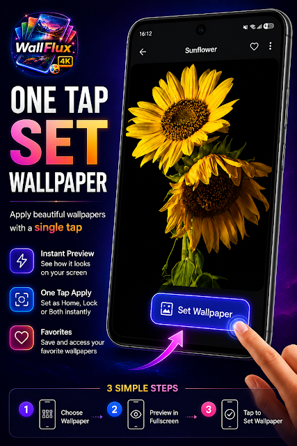 WallFlux screenshot: one tap set wallpaper