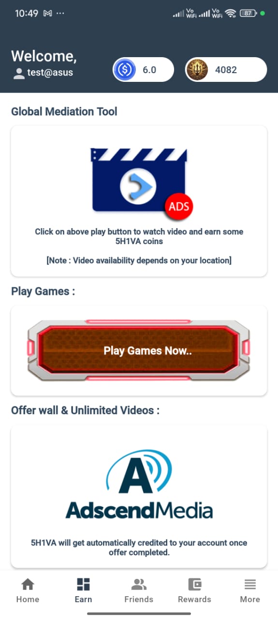 Earn Section Screen