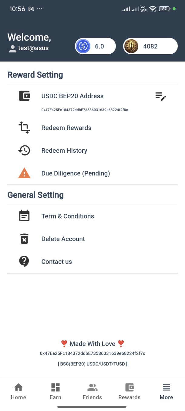 Reward Settings Screen
